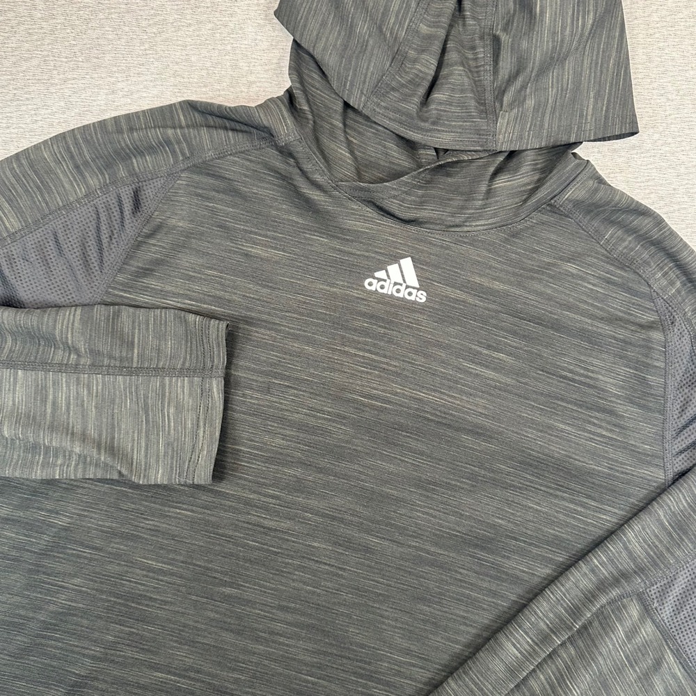 Adidas Hooded Shirt Mens XL Space Dye Gray Performance Climalite Long Sleeve